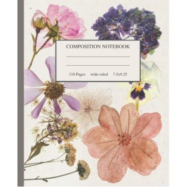 Imagem de Caderno de composição pautado largo: flores prensadas visual vintage: diário de estética para meninas, adolescentes, mulheres