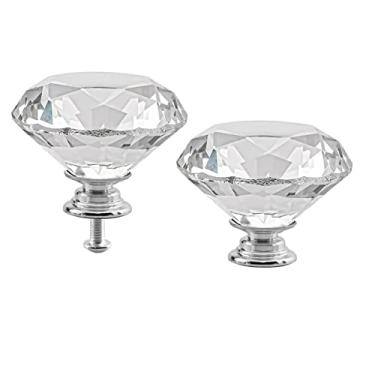 Imagem de Puxadores de armário de cristal 2 peças 50 mm maçanetas de gaveta em forma de diamante de vidro transparente puxadores de armário puxadores de porta puxadores de armário de armário de cozinha