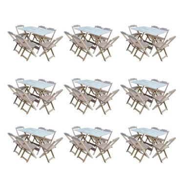 Imagem de Kit 9 Conjuntos de Mesa Dobravel com 6 Cadeiras de Madeira 120x70 para Restaurante e Bar- sem Pintur
