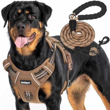 Imagem de Peitoral tático resistente para cães grandes Beebiepet Antipuxão, ajustável, refletivo, treinamento de serviço, colete militar K9 para cães de trabalho – G, marrom