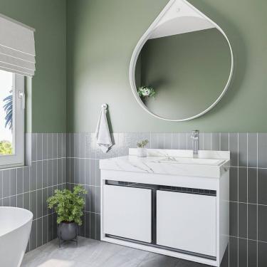 Imagem de Gabinete/toucador para Banheiro Paula 80cm Branco com Cuba Esculpida em Porcelanato Branco