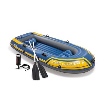 Imagem de Conjunto de barcos infláveis INTEX 68370EP Challenger 3: inclui remos de alumínio deluxe de 137 cm e bomba de alto rendimento – câmaras de ar triplas – travas de remo soldadas – 3 pessoas – capacidade
