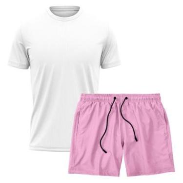Imagem de Kit Short Praia Academia Passeio Treino Rosa + Camiseta Manga Curta Masculina-Masculino