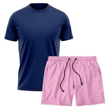 Imagem de Kit Short Praia Academia Passeio Treino Rosa + Camiseta Manga Curta Masculina-Masculino