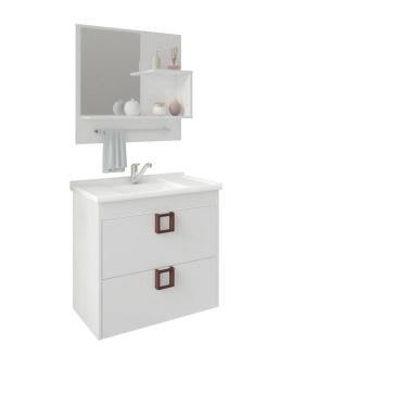 Imagem de Gabinete Para Banheiro Com Lavatório E Espelho Lírio Branco MGM Móveis 59cm
