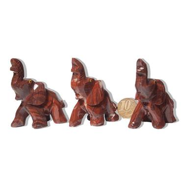 Imagem de 03 Elefante Esculpido Artesanato em Pedra Dolomita Vermelha