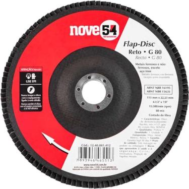 Imagem de Nove54, Disco De Desbaste/Acabamento, Flap-Disc, Reto, 4.1/2", Grão 80.