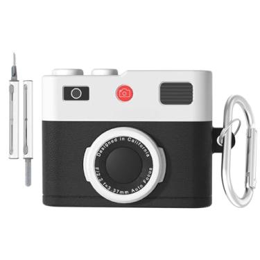 Imagem de Capa para AirPods 4 (4ª Geração), com chaveiro e kit de limpeza, capa fofa para AirPods 4, capa protetora de silicone para câmera 3D retrô para Airpods 4, preta