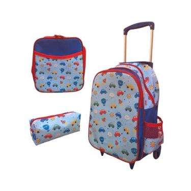 Imagem de Kit mochila de rodinhas pequena safari creche infantil escolar criança