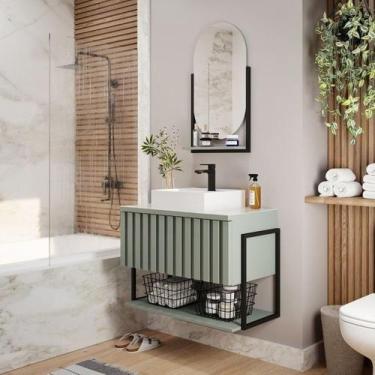 Imagem de Gabinete para Banheiro com Cuba e Espelheira 85cm MDF Helsing Espresso