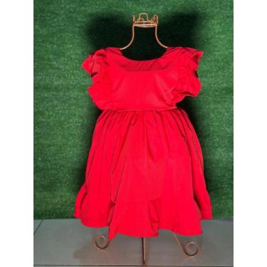 Imagem de Vestido Menina Infantil Elegante Vermelho Liso Ombro Babado - AUREA, 0
