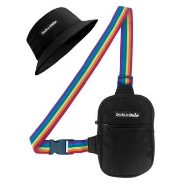 Imagem de Kit Chapeu Bucket Preto + Shoulder Bag Mini Bolsa Lateral Masculina Al
