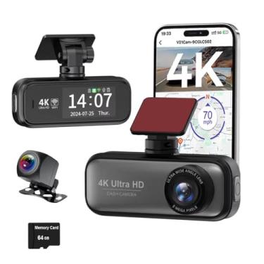 Imagem de Câmera veicular WiFi 4K para carros, câmeras duplas frontal e traseira 1080p DVR de carro, controle de aplicativo WiF integrado, faixa GPS com UHD 2160P, visão noturna, sensor G de gravação em loop,