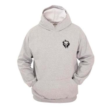 Imagem de Moletom Masculino Canguru Ragor Estampa Caveira Capuz, M, Cinza