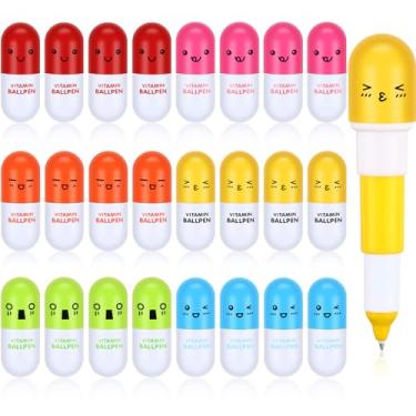 Imagem de Lincia Canetas esferográficas, pílulas a granel, presentes de farmácia, fofos, desenhos animados, emoções, novidades, retráteis, para enfermeira, semana, escola, médico, 6 cores (24 peças)