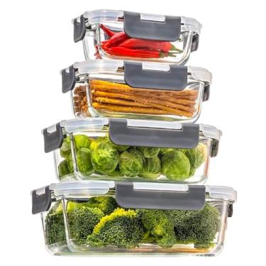 Imagem de Home Life 4x Recipientes de Vidro Hermético Preparo Refeições, Recipientes Armazenamento Alimentos Tampas Herméticas, Recipientes Vidro Marmitas, Compatíveis Micro-ondas, Forno, Freezer Lava-louças