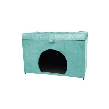 Imagem de Puff Baú Pet Casa P/ Cachorros E Gatos Em Suede - Azul Tiffany