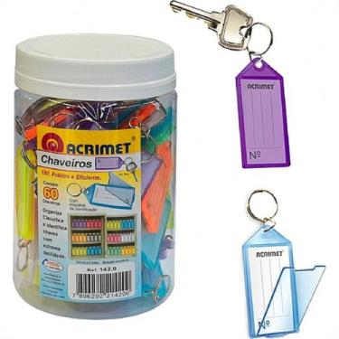 Imagem de Chaveiros Com Etiqueta Acrimet Pote Com 60 Pecas Coloridas