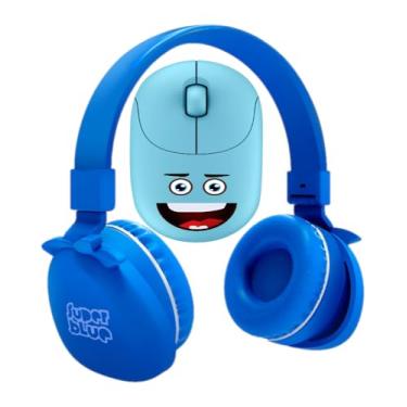 Imagem de Kit Headphone Bluetooth Kids E Mouse Emoji Sem Fio - Azul - Bright