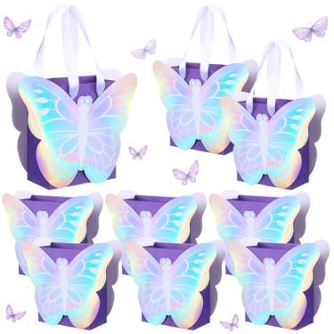 Imagem de Sweetude 12 peças de sacolas de lembrancinha de borboleta holográfica, iridescente, roxa, borboleta, para presente de aniversário, doces, chá de bebê, festas, chás de panela, suprimentos