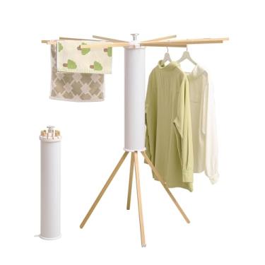 Imagem de Escorredor de roupas com 4 pernas, suporte para secadora de roupas, rack de secagem portátil, prateleira de secagem dobrável, prateleira de secagem de roupas, lavanderia, quarto, casa, madeira, 12