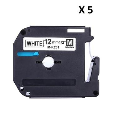 Imagem de Kit 5 Fita Compatível Brother M-K231 Branca Letra Preta 12Mm - Geral