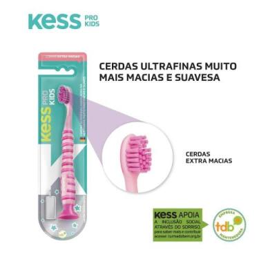 Imagem de Kit 3 Escovas Dentais Infantil Pro Kids C/ Ventosa Azul Kess