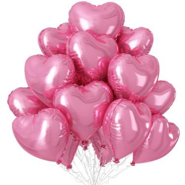 Imagem de Balões de Coração Rosa Sowide - 18 Polegadas (12 Unidades) para Festa