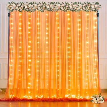 Imagem de Cortina de Fundo Suppromo - Tule Laranja 3x2,4m com Luzes