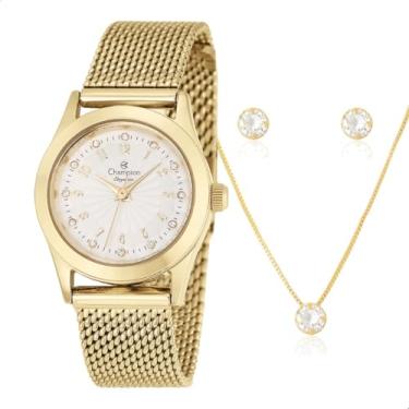 Imagem de Relógio de Pulso Feminino Champion Dourado Mini CF24000O + Colar e Brincos