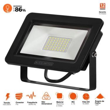 Imagem de Refletor Led Holofote 50W 6500K Branco Frio IP65 Black+Decker, Branca,