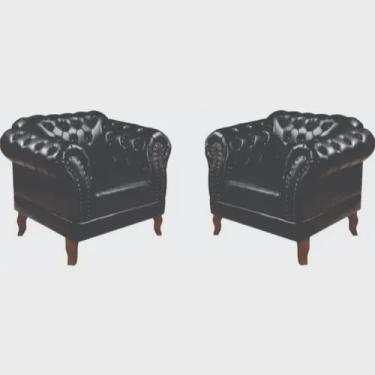 Imagem de Duas Poltronas Chesterfield Elisabeth Capitonê Courino Preto / Sala / Recepção/ Escritório