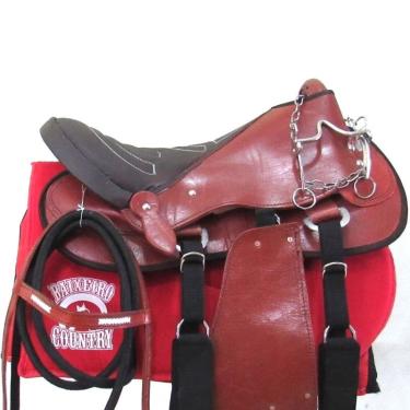 Imagem de Sela de cavalo australiana havana simples completa com freio inox E baixeiro
