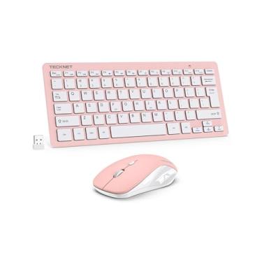 Imagem de TECKNET Conjunto de teclado e mouse sem fio, mini teclado e mouse sem fio de 2,4 GHz, silencioso, ajustável, 1600 DPI, clique silencioso, sem atrasos para computador, laptop, PC, Windows, Mac, Chrome