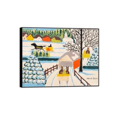 Imagem de MUHJDYC Impressão de pinturas famosas de moldura preta em tela - primitivismo tela de arte de parede - paisagem reprodução de pôster de belas artes (ponte coberta no inverno 2) 20x25cm-8x10in