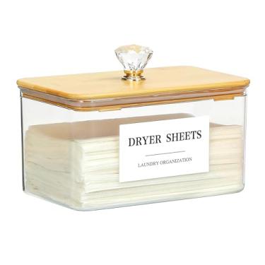 Imagem de Dounozzi Suporte Para Lençóis De Secadora Com Tampa, Recipiente Transparente 4 Etiquetas E Pá Lavanderia Organização, Contém Cápsulas Lavanderia, Sabão Em Pó, Prendedores Roupa