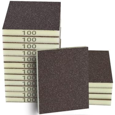 Imagem de Necosthua 16 peças de esponja de lixa de 100 grãos, bloco de lixa médio, lavável e reutilizável, esponja de lixa seca úmida e reutilizável, esponjas de lixadeira para madeira, drywall, metal, madeira