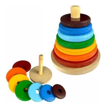 Imagem de Brinquedo Divertido Empilhar Argola Bebê Educativo Madeira - Modernato