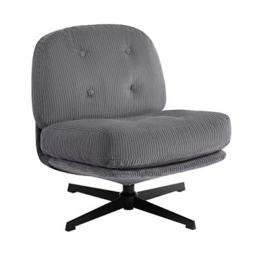 Imagem de HollyHOME Poltrona Moderna Giratória 360°, Cadeira De Leitura Estofada E Confortável, Tecido Com Almofada Macia, Sala Estar Estrutura Metal Para Estar, Quarto, Varanda, Cinza Escuro