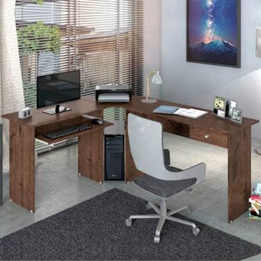 Imagem de Escrivaninha para Escritório em L 1 Gaveta Max Zanzini Jacarandá