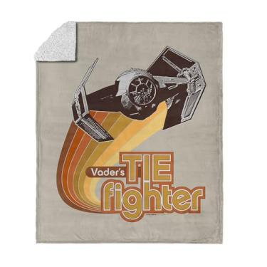 Imagem de NORTHWEST Cobertor de lã de ovelha Star Wars Vader Tie Fighter, lã clássica de toque de seda, roupa de cama aconchegante reversível para todas as idades, cobertor quente de galáxia para cama, sofá ou