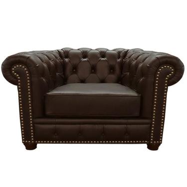 Imagem de Poltrona Chesterfield com Pés Madeira Couro Capucino