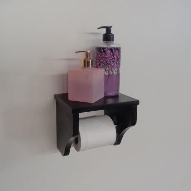 Imagem de Porta Papel Higiênico Acessório Para Banheiro Papeleira Suporte De Parede Preto Laca