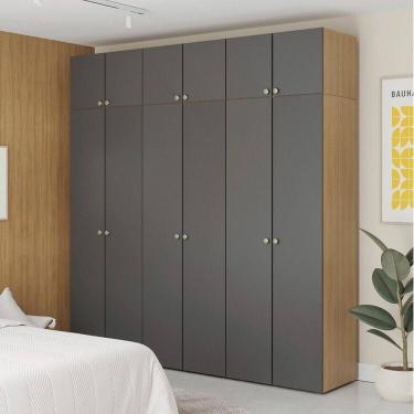 Imagem de Guarda-roupa 6 Módulos 12 Portas 9 Prateleiras Frame Cabecasa madeiramadeira Acácia/Grafite