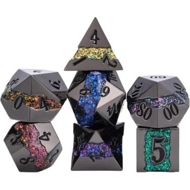 Imagem de Dungeons and Dragons DND Dice Set D&D D20 Single Fringe Metal Dice Set with Box, Polyhedral Role Playing Dice D12 D10 D% D8 D6 D4 for MTG RPG Board Games (Black Nickel Seven Colors)
