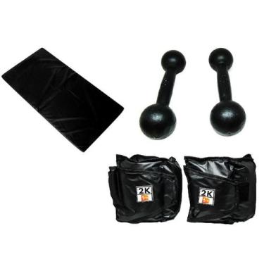 Imagem de Kit Colchonete Preto + Par de Caneleira Tornozeleira De Peso 2kgs Prof