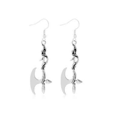 Imagem de Brincos femininos de espada de machado gótico embrulhado em videira com machado do carrasco, espada, punhal, faca, rubi, joias, presentes, Large, Liga de aço, Sem pedra preciosa