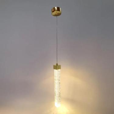 Imagem de Pendente LED Empire Retangular Cristal Dourado 3 Cores Bivolt - Bonway