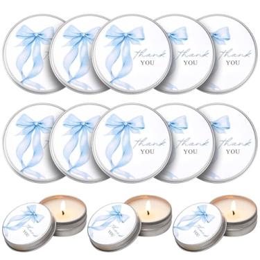 Imagem de Nuanchu 24 peças de lembrancinhas de festa de chá de bebê com laço azul para convidados, velas de agradecimento a granel para meninos e meninas, presentes de devolução de aniversário, 28,3 g, cera de