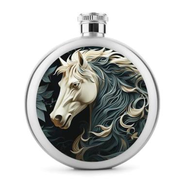 Imagem de Cantil de metal, padrão de cavalo, impressão, garrafa de anca, aço inoxidável, garrafa portátil, garrafa de viagem, leve, durável